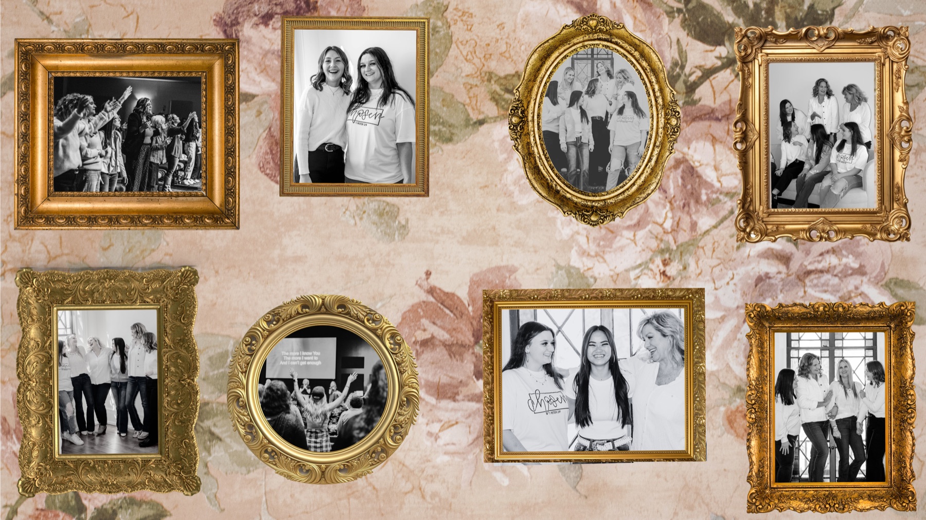 Legacy Women's Conference photo collage using ornate gold frames and event photography