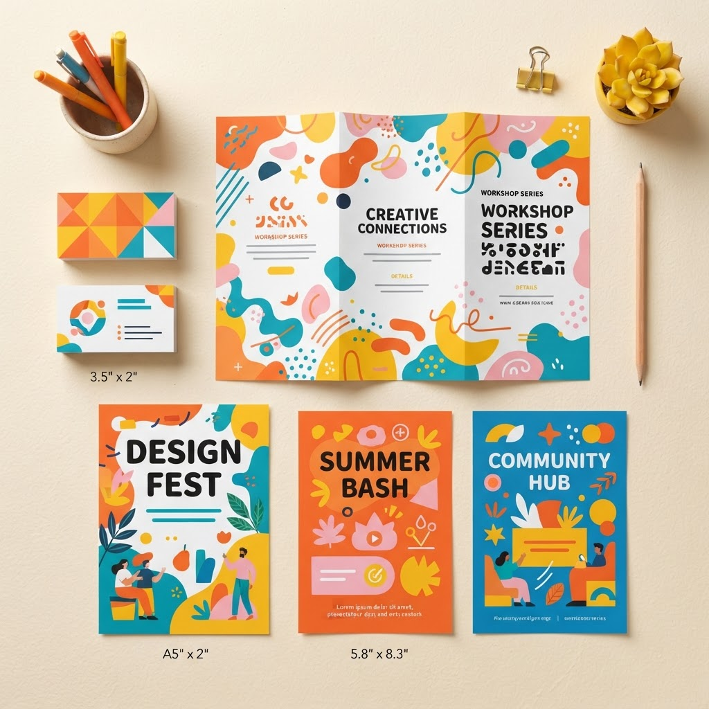 Sample of printed marketing and event design materials
